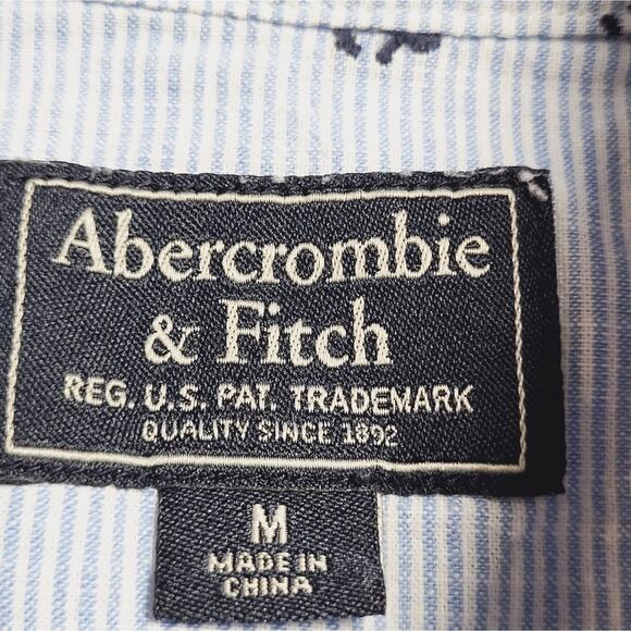 Abercrombie & Fitch Blue White Embroidered Anchors Muscle Button Down Shirt SZ M - Picture 10 of 13